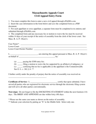 Document preview: Civil Appeal Entry Form - Massachusetts