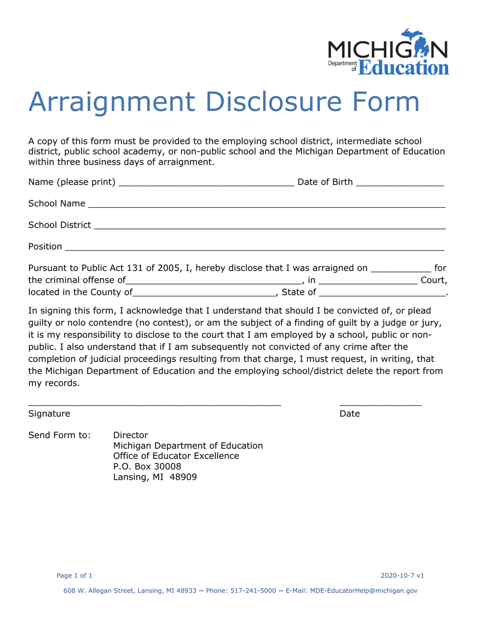 Arraignment Disclosure Form - Michigan, Page 1