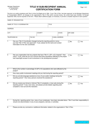 Form 0179 &quot;Title VI Sub-recipient Annual Certification Form&quot; - Michigan
