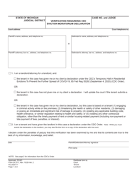 Document preview: Form DC511 Verification Regarding CDC Eviction Moratorium Declaration - Michigan