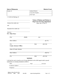 Form CSX1102 Notice of Motion and Motion to Stop Cost of Living Adjustment - Minnesota