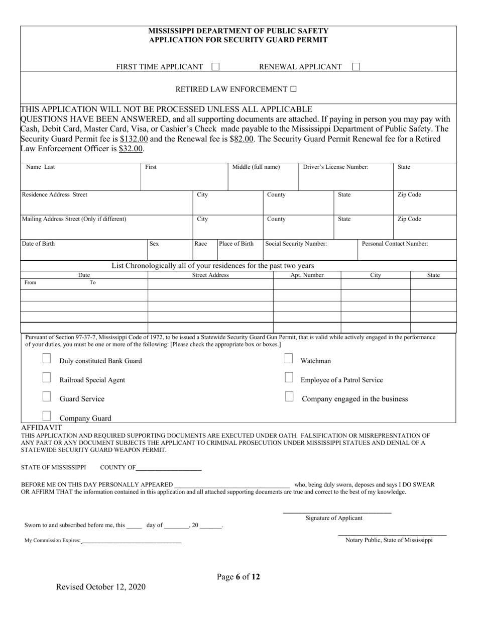 Mississippi Application for Security Guard Permit - Fill Out, Sign ...