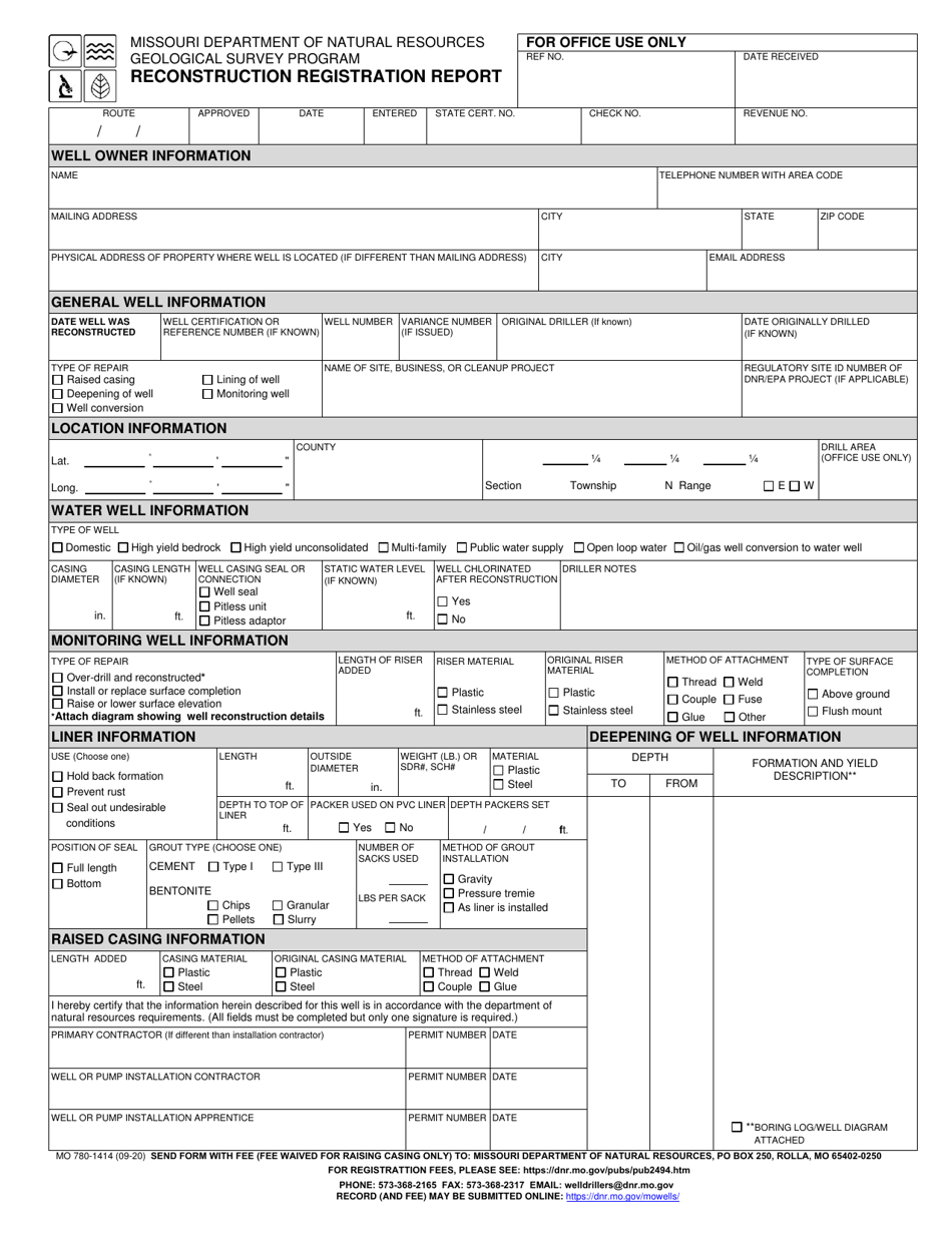 Form MO780-1414 Reconstruction Registration Report - Missouri, Page 1