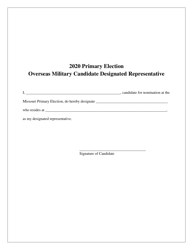 Document preview: Overseas Military Candidate Designated Representative - Missouri, 2020