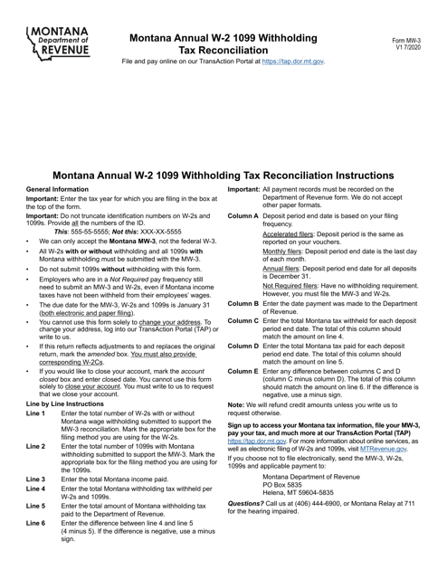 Form MW-3 Montana Annual W-2 1099 Withholding Tax Reconciliation - Montana