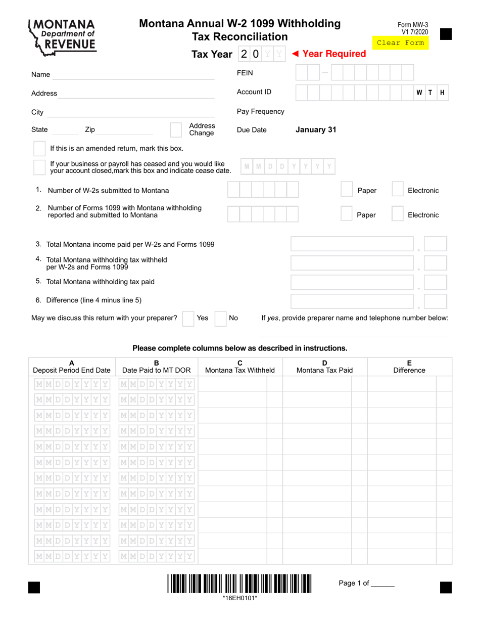 Form MW-3 Montana Annual W-2 1099 Withholding Tax Reconciliation - Montana, Page 2