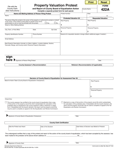 Form 422A  Printable Pdf
