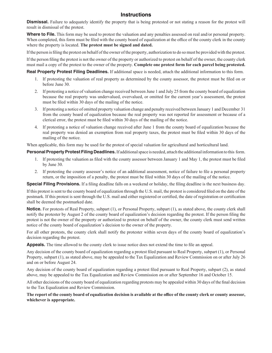 Form 422A Property Valuation Protest and Report of County Board of Equalization Action - Nebraska, Page 2