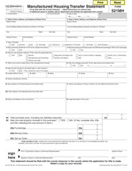 Form 521MH Manufactured Housing Transfer Statement - Nebraska