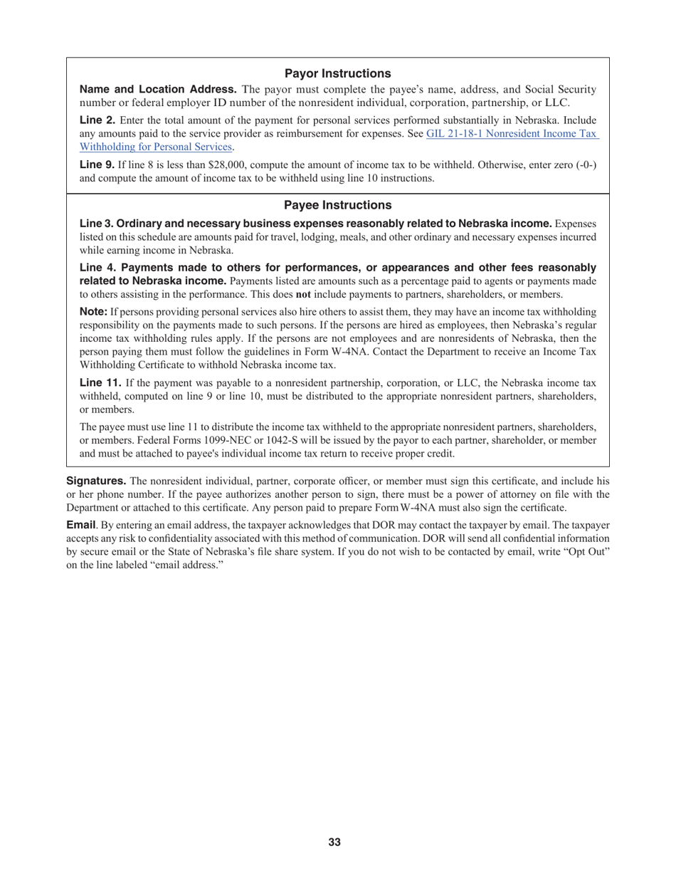 Form W-4NA Nebraska Income Tax Withholding Certificate for Nonresident Individuals - Nebraska, Page 3