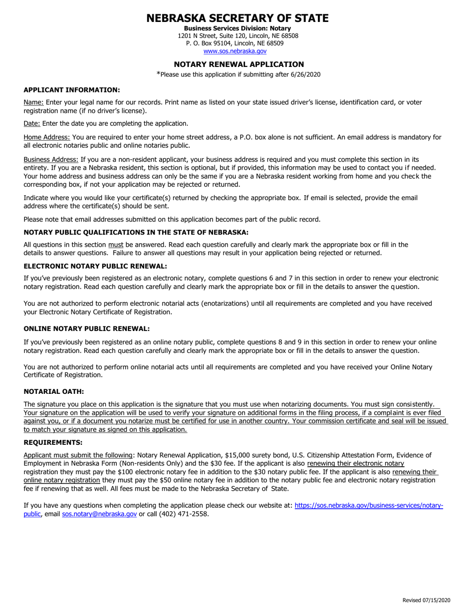 Notary Public Renewal Application - Nebraska, Page 2