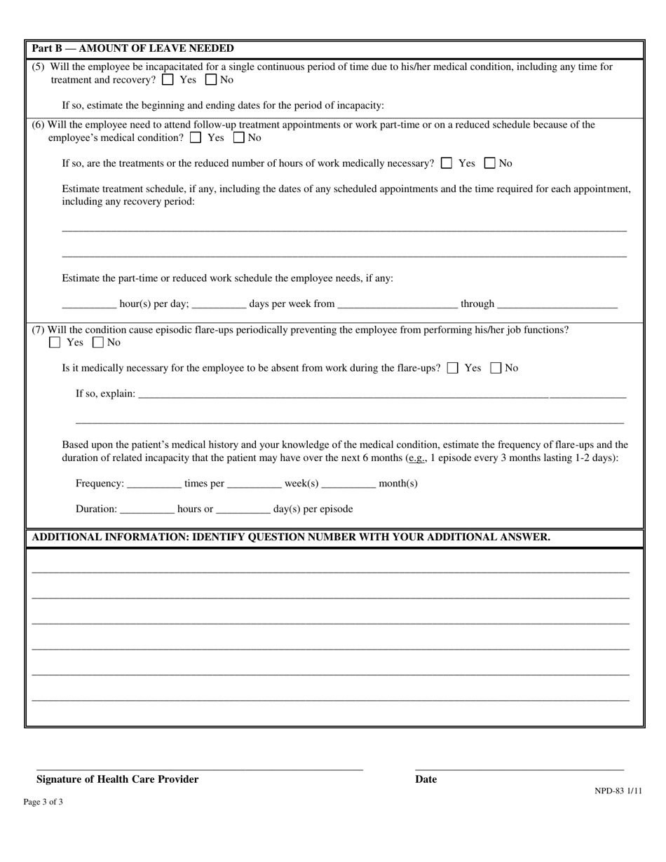 Form NPD-83 Certification of Health Care Provider for Employees Serious Health Condition (Family Medical Leave Act) - Nevada, Page 3