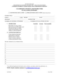 Document preview: Form 592B Cic Classroom Content and Instructor Evaluation Summary - Nevada