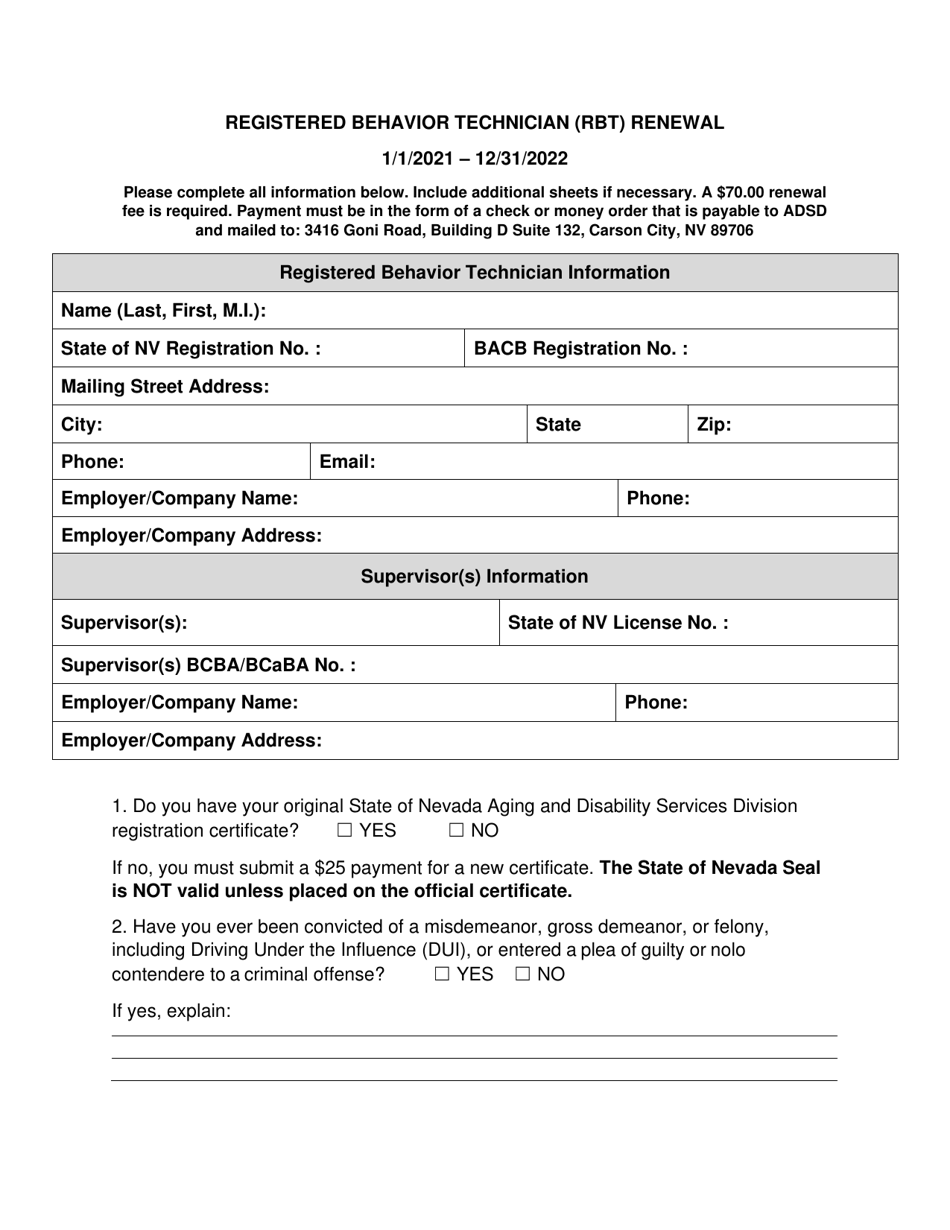 Registered Behavior Technician (Rbt) Renewal - Nevada, Page 1
