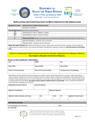 Document preview: Application for a Certified Copy of Birth Certificate or Verification - Nevada