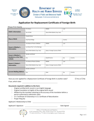 Document preview: Application for Replacement Certificate of Foreign Birth - Nevada