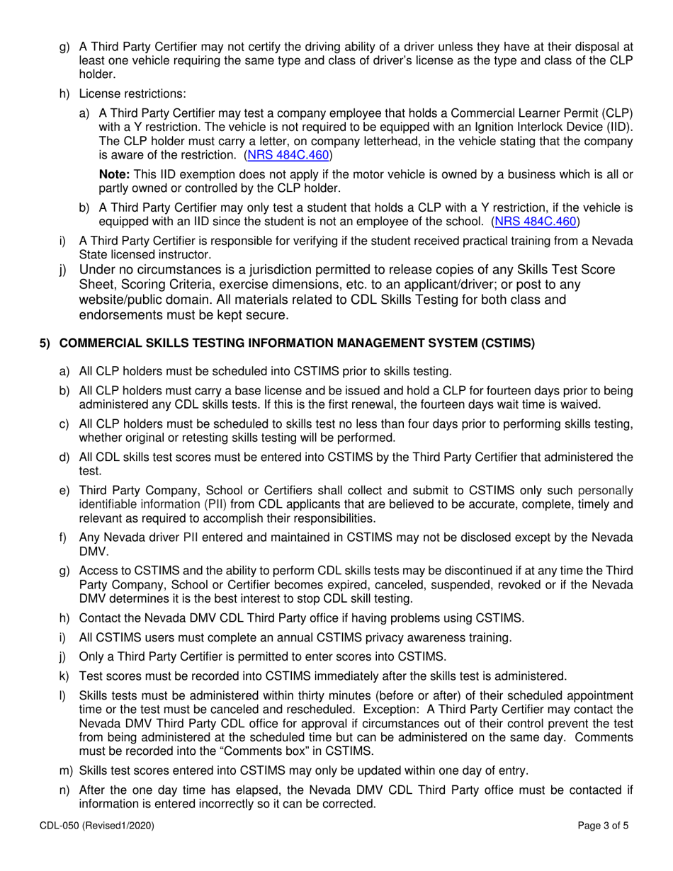 Form CDL-050 Third Party Certifier Agreement - Nevada, Page 3