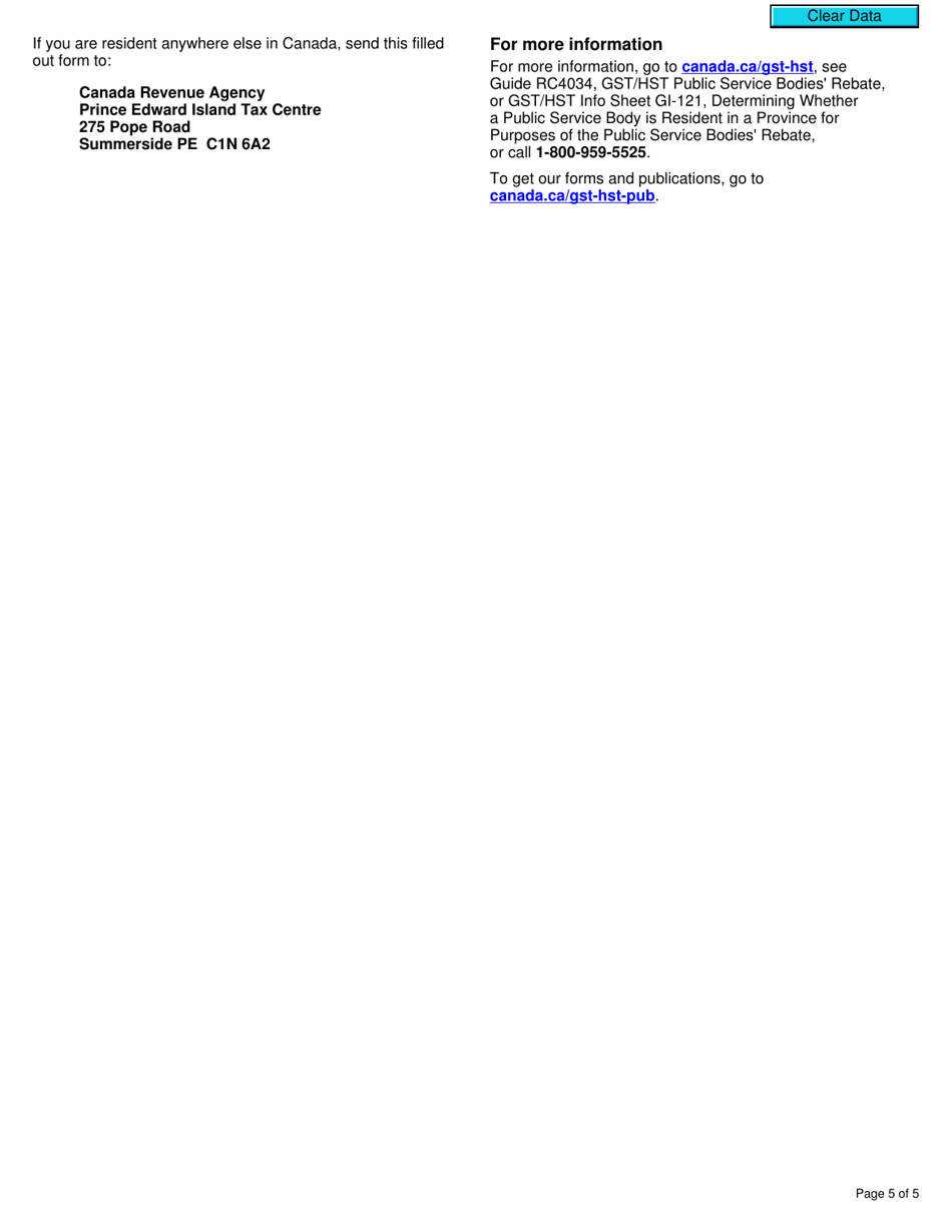 Form GST66 Application for Gst / Hst Public Service Bodies Rebate and Gst Self-government Refund - Canada, Page 5