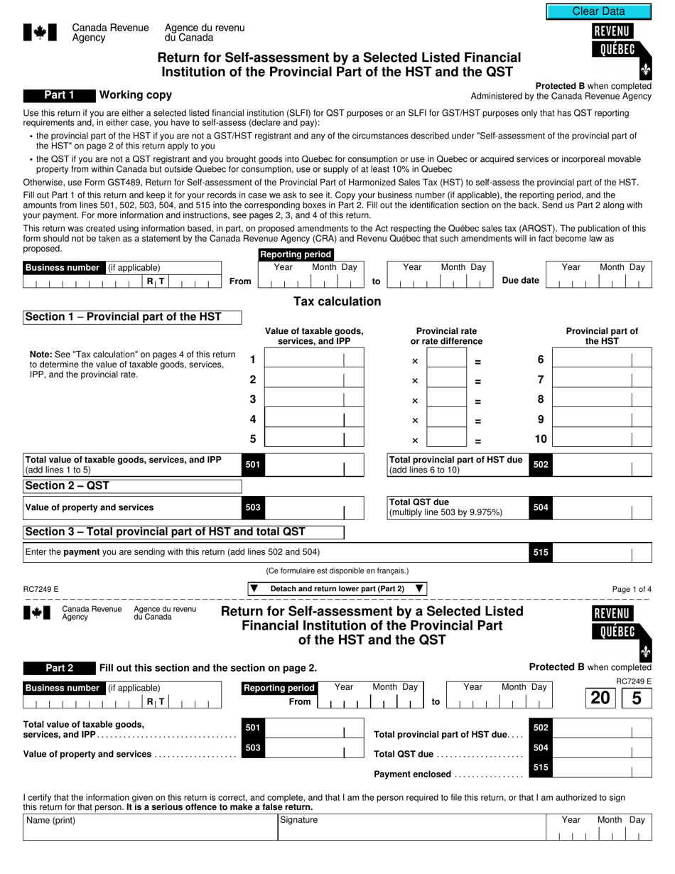 Rc7262 Form Form RC7249 - Fill Out, Sign Online and Download Fillable PDF, Canada ...