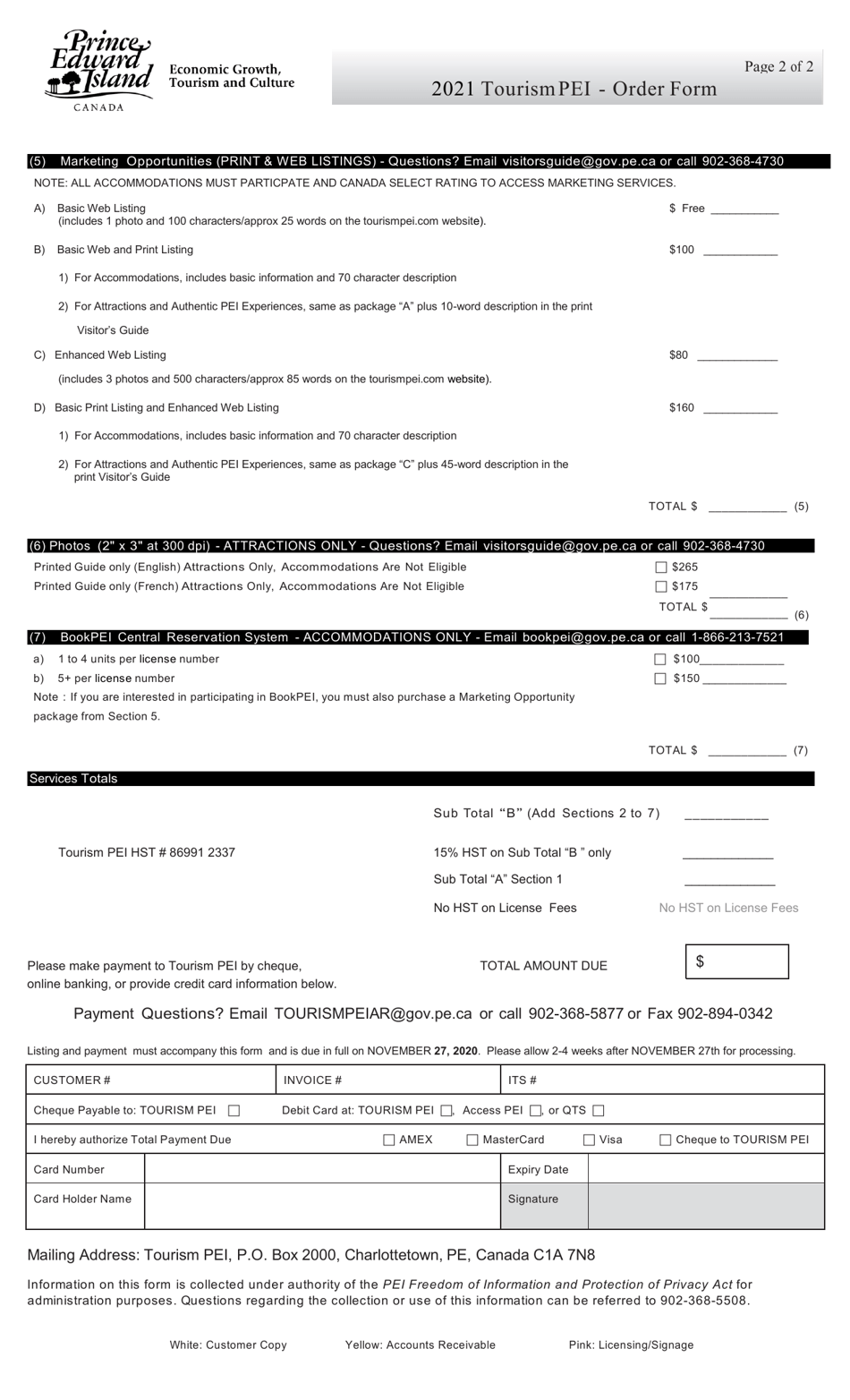 Form DPC-1151 Tourism Pei - Order Form - Prince Edward Island, Canada, Page 2