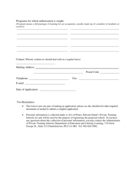 Application for Registration of a Private Training School - Prince Edward Island, Canada, Page 2