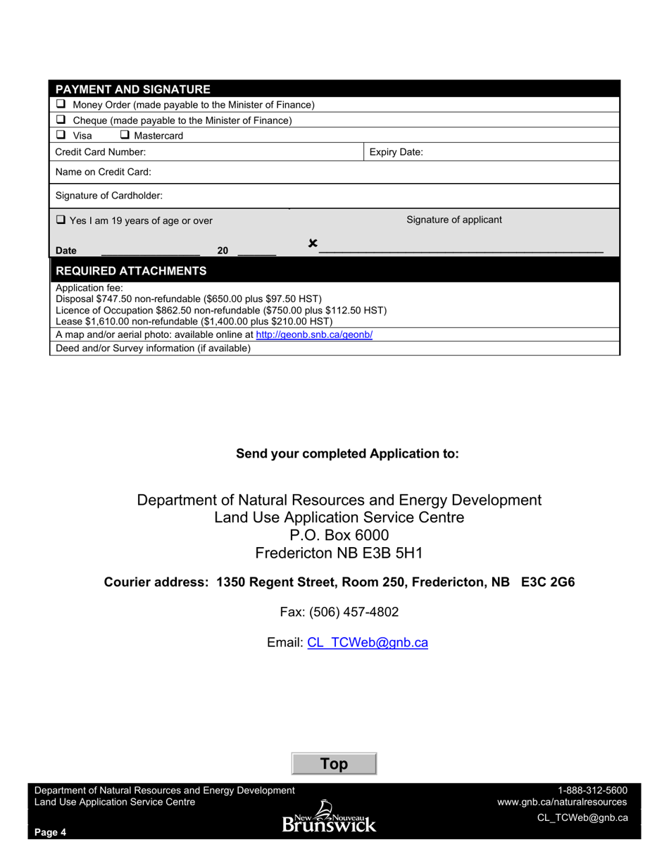 Application Form - Crown Waterfront Reserve - New Brunswick, Canada, Page 4