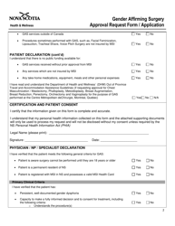 Gender Affirming Surgery Approval Request Form/Application - Nova Scotia, Canada, Page 2