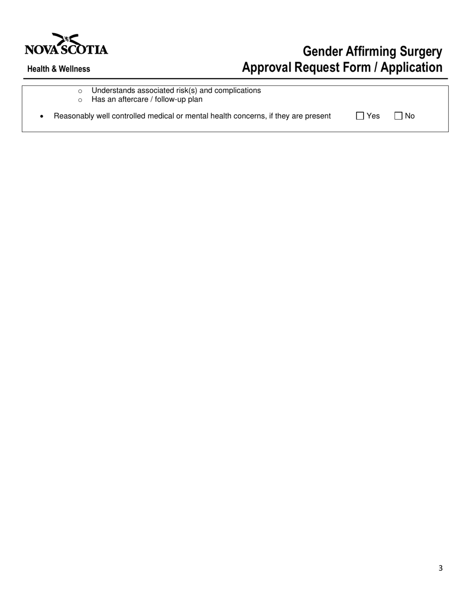 Gender Affirming Surgery Approval Request Form / Application - Nova Scotia, Canada, Page 3