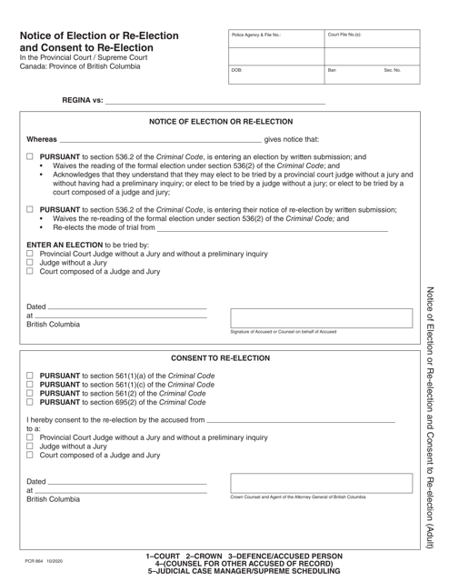 Form PCR864 Notice of Election or Re-election and Consent to Re-election - British Columbia, Canada
