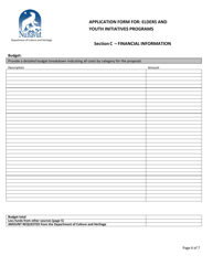 Application for Assistance Grants &amp; Contributions Programs Application Form for: Elders and Youth Initiatives Programs - Nunavut, Canada, Page 6