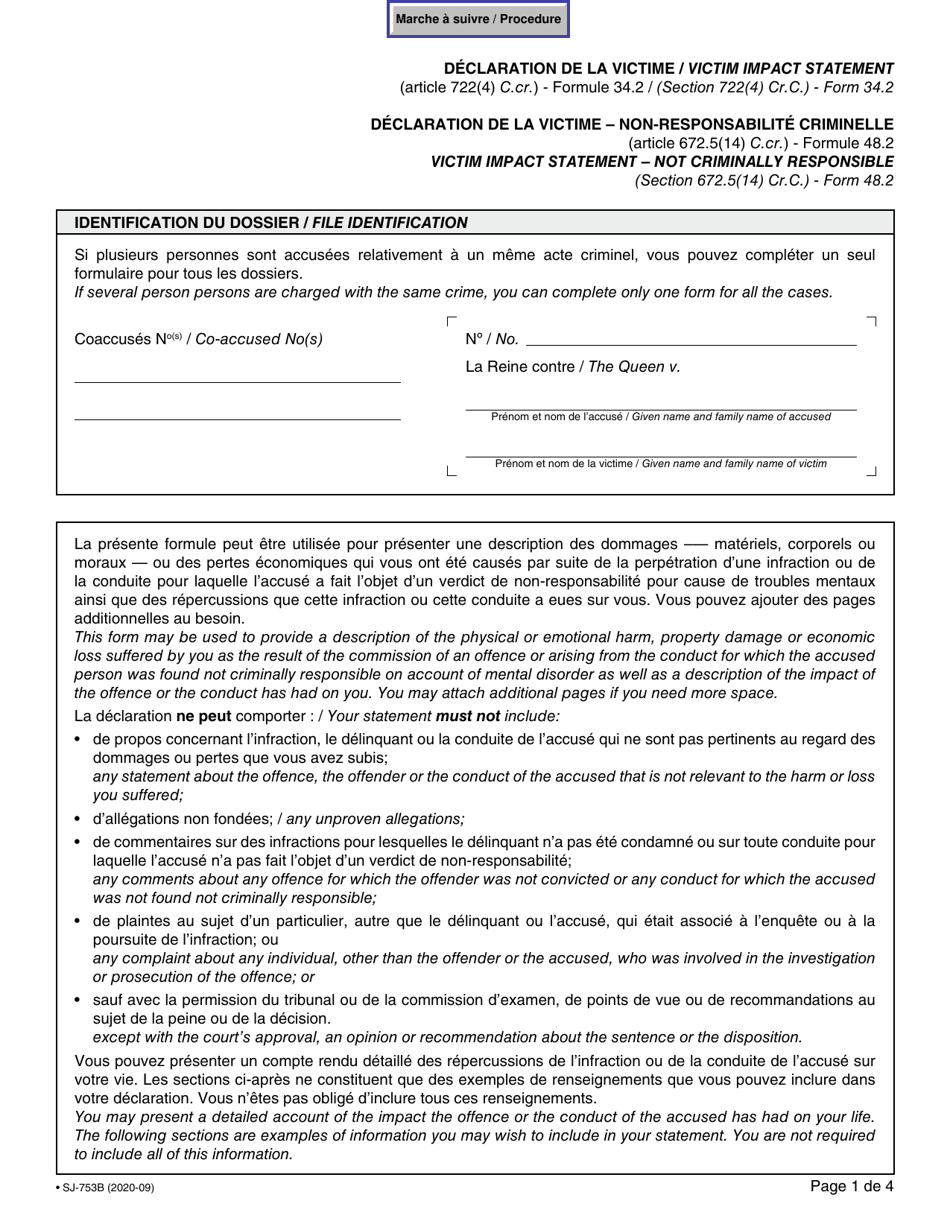 Form SJ-753B Victim Impact Statement - Quebec, Canada (English / French), Page 1