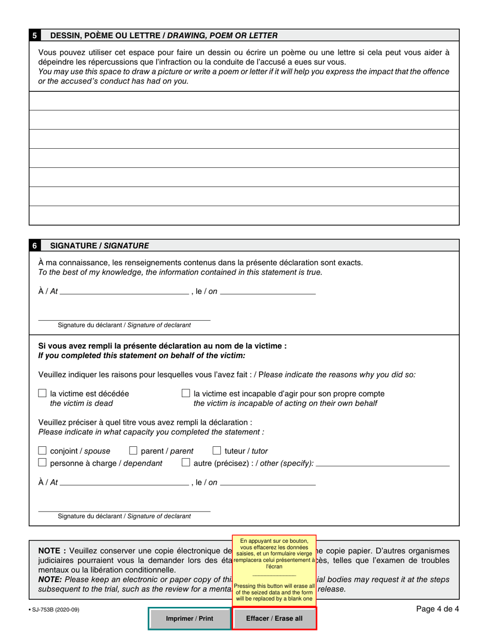 Form SJ-753B Victim Impact Statement - Quebec, Canada (English / French), Page 4