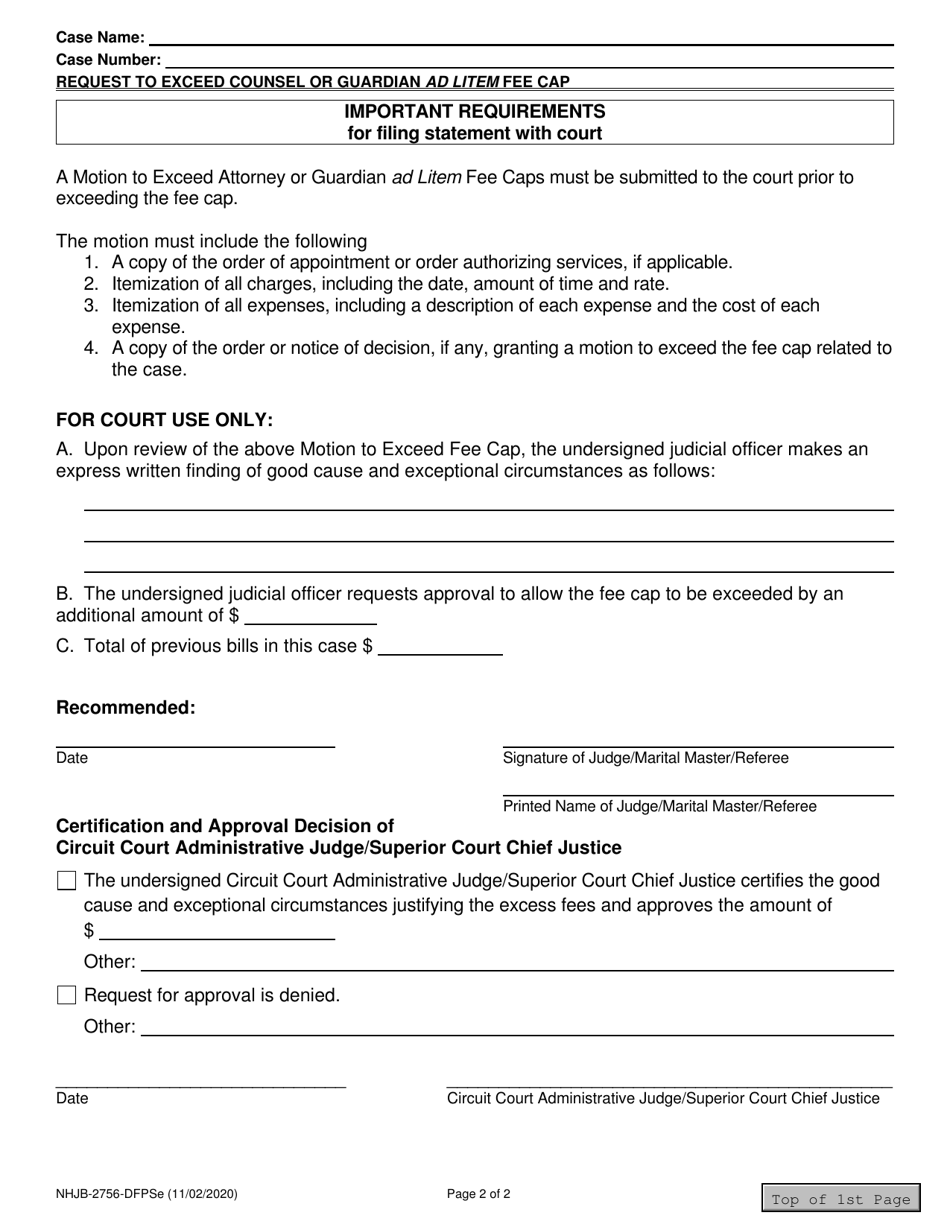 Form NHJB-2756-DFPSE Motion to Exceed Counsel or Guardian Ad Litem Fee Cap - New Hampshire, Page 2