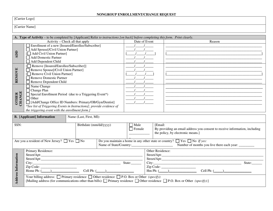 Nongroup Enrollment / Change Request - New Jersey, Page 1