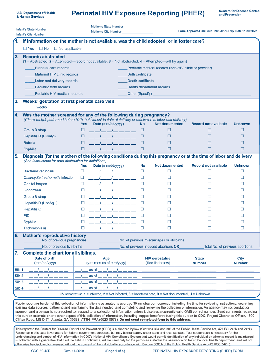 Form CDC50.42D Perinatal HIV Exposure Reporting (Pher), Page 1