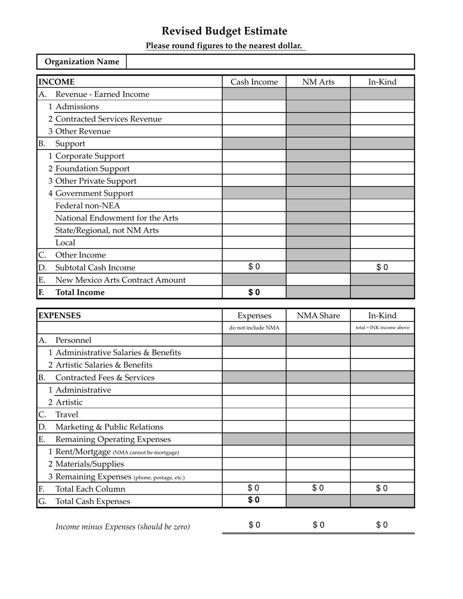 Revised Budget Estimate - New Mexico, Page 1