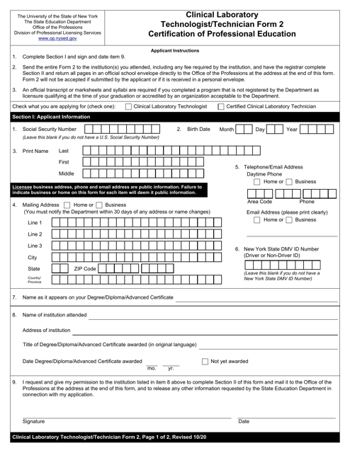 Clinical Laboratory Technologist/Certified Histological Technician Form 2  Printable Pdf