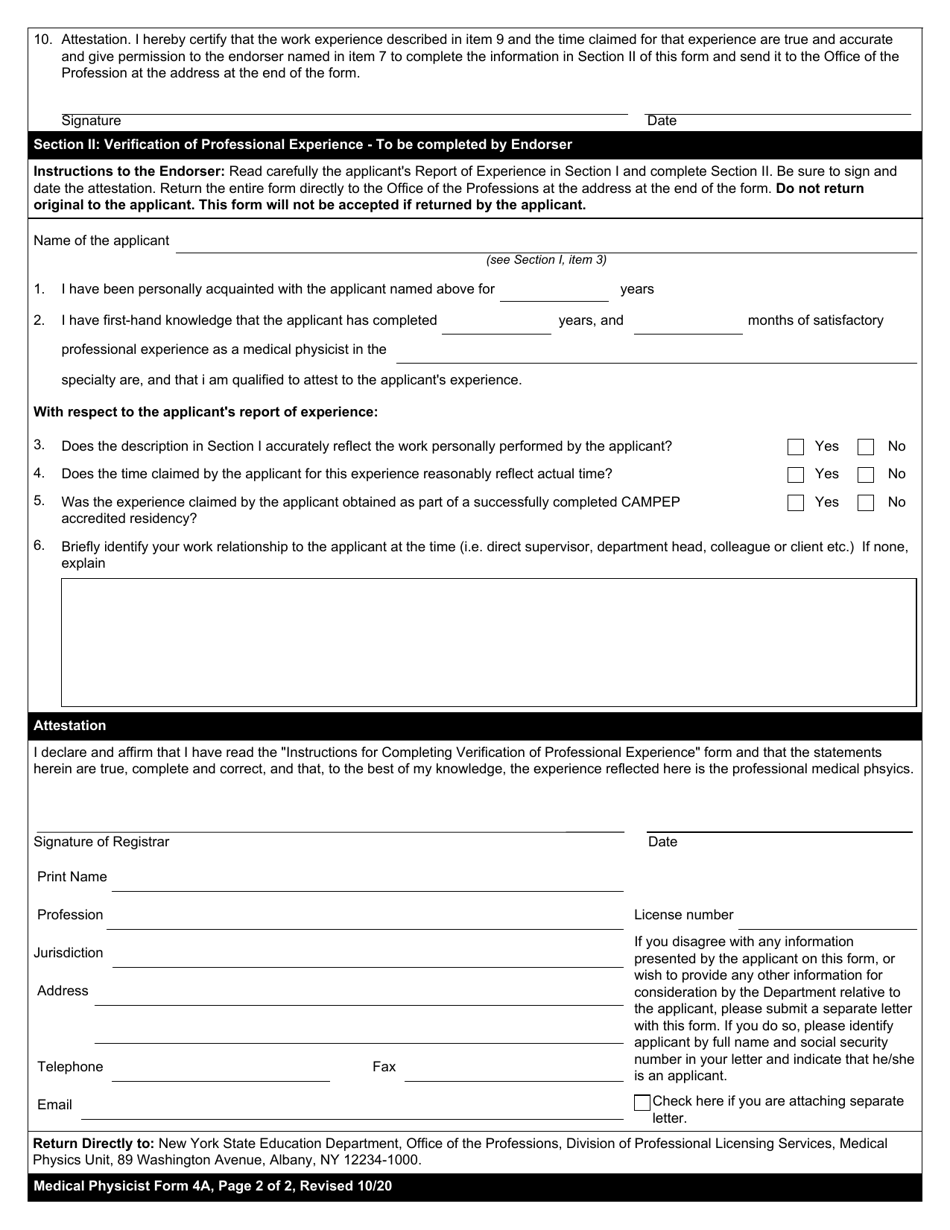 Medical Physicist Form 4A Verification of Professional Experience - New York, Page 2