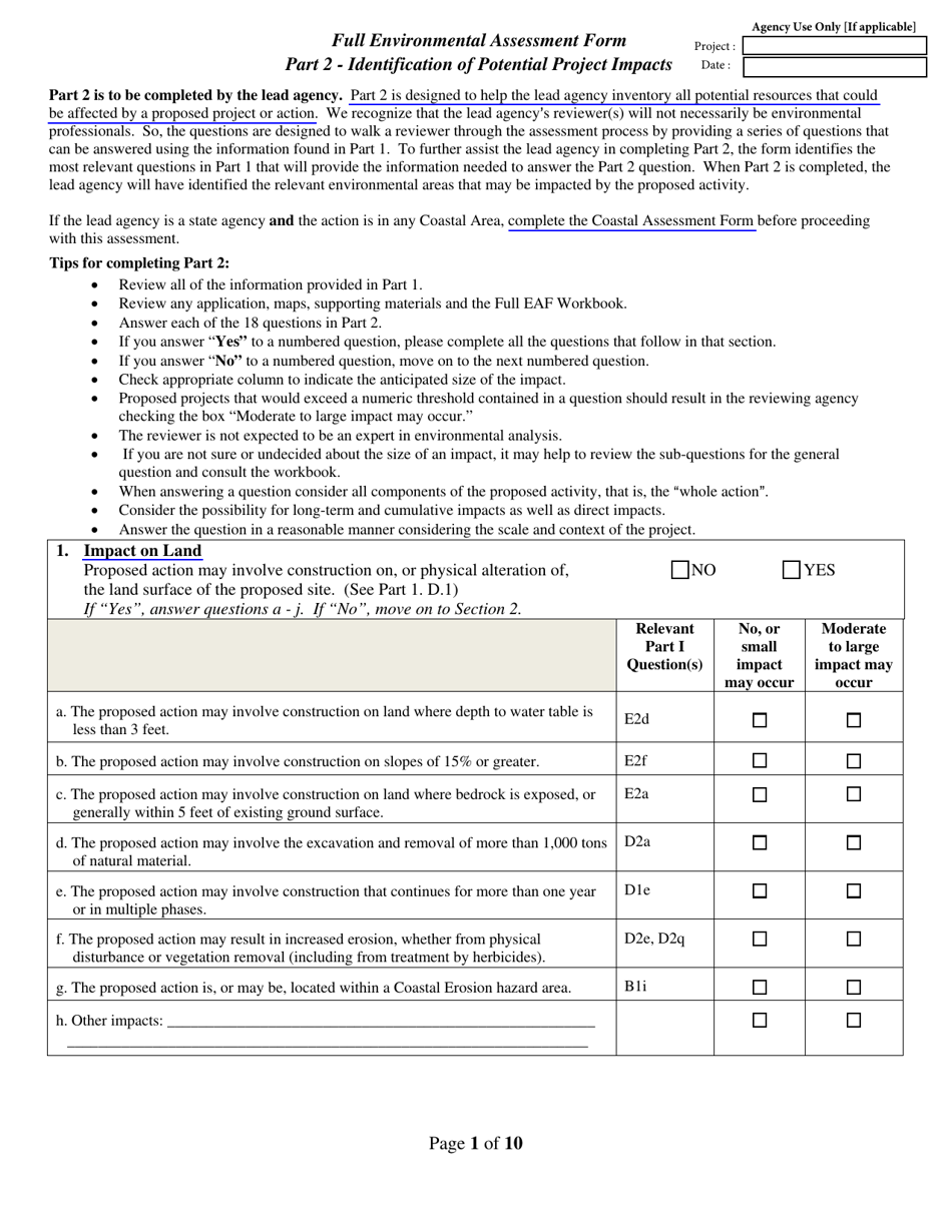 Part 2 Identification of Potential Project Impacts - New York, Page 1