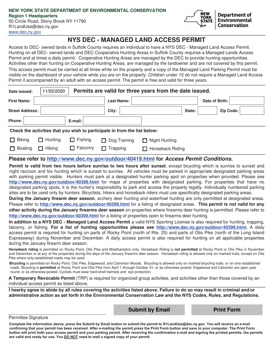New York Managed Land Access Permit Fill Out, Sign Online and