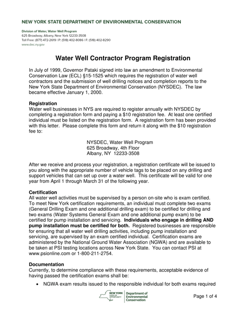 Document preview: New York State Water Well Contractor Program Annual Registration Form - New York