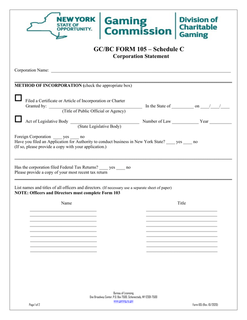 GC/BC Form 105 Schedule C Corporation Statement - New York