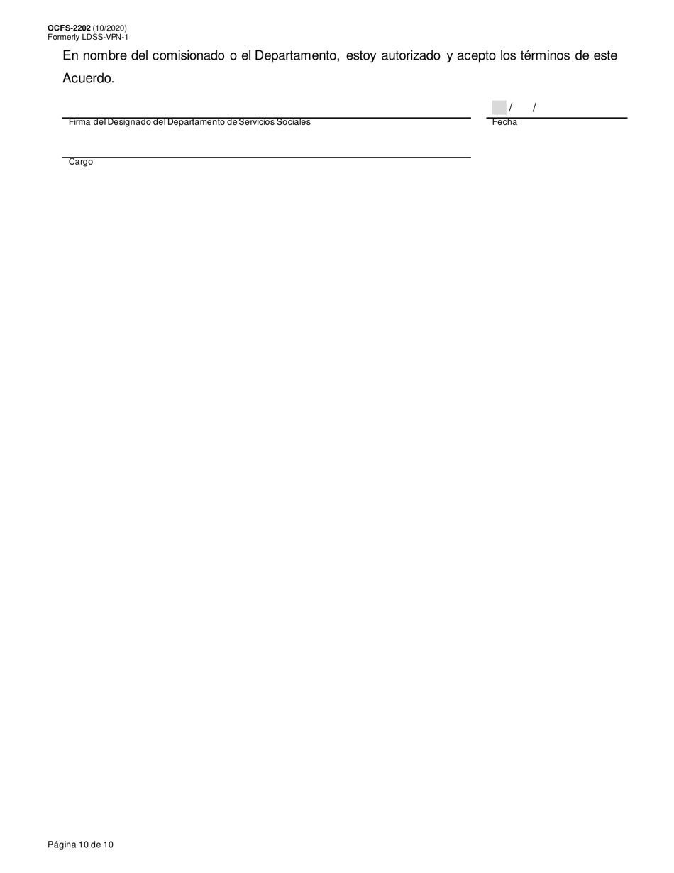 Formulario OCFS-2202 Acuerdo De Colocacion Voluntaria - New York (Spanish), Page 10