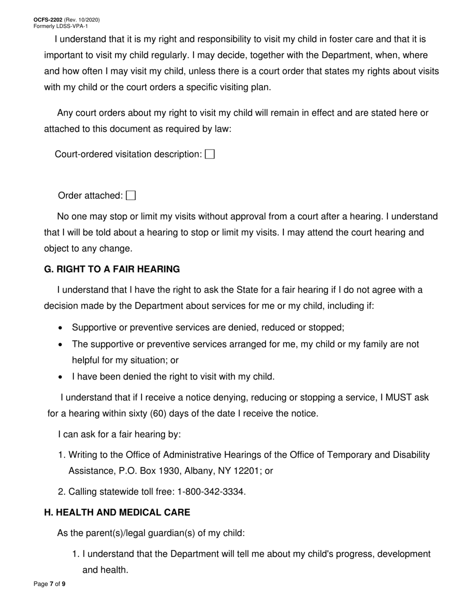 Form OCFS-2202 Voluntary Placement Agreement - New York, Page 7