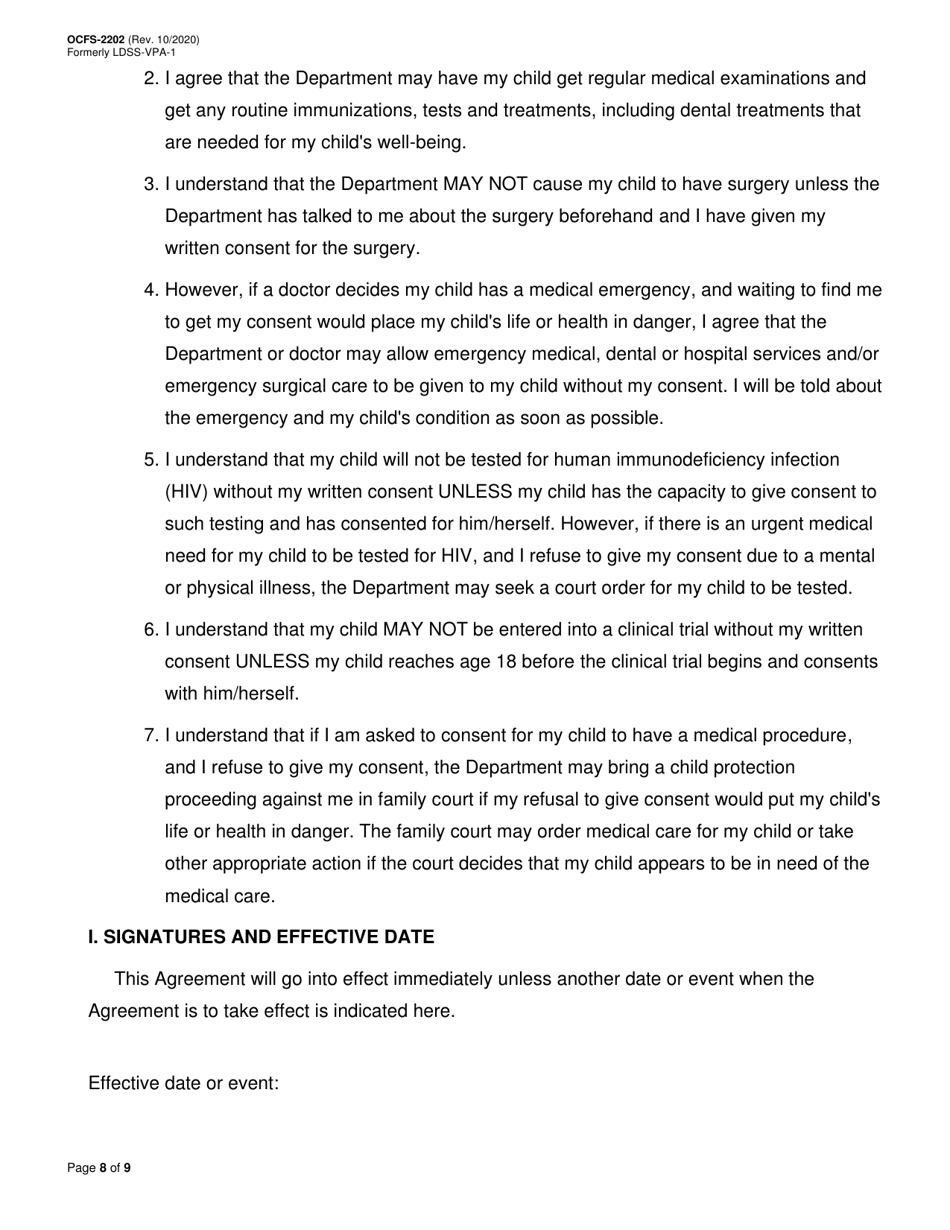 Form OCFS-2202 Voluntary Placement Agreement - New York, Page 8