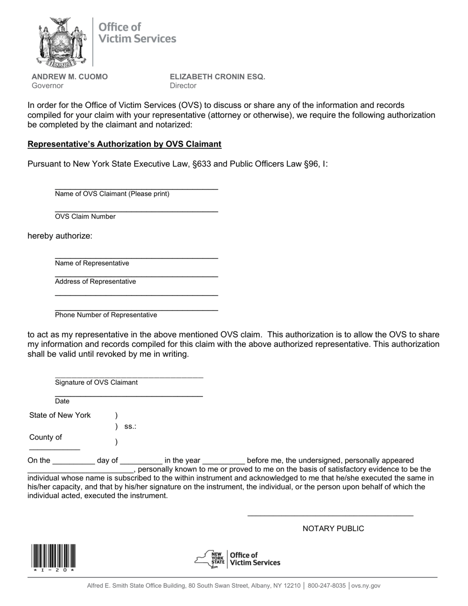 Form I-20 Representatives Authorization by Ovs Claimant - New York, Page 1
