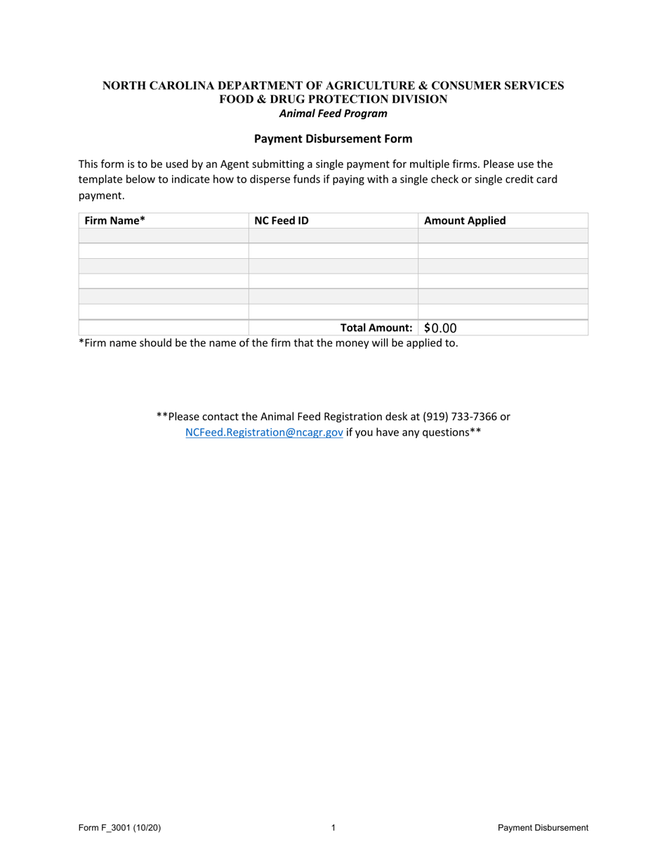 Form F_3001 Payment Disbursement Form - North Carolina, Page 1