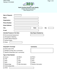 Document preview: Form DAQ-16-002 Ambient Monitoring Section Data Request Form - North Carolina