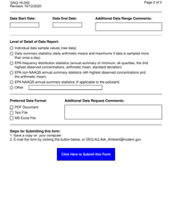Form DAQ-16-002 Ambient Monitoring Section Data Request Form - North Carolina, Page 2