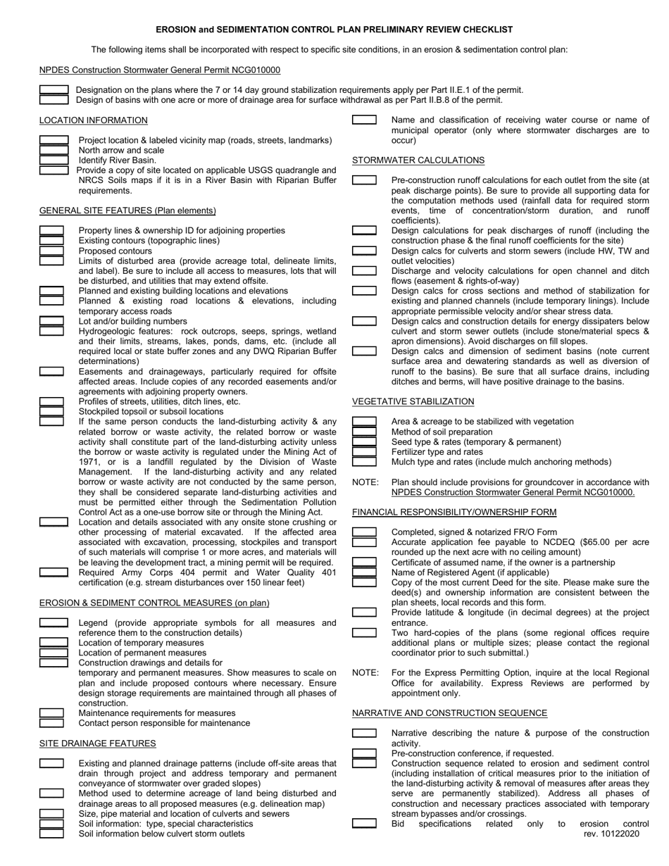 North Carolina Erosion and Sedimentation Control Plan Preliminary